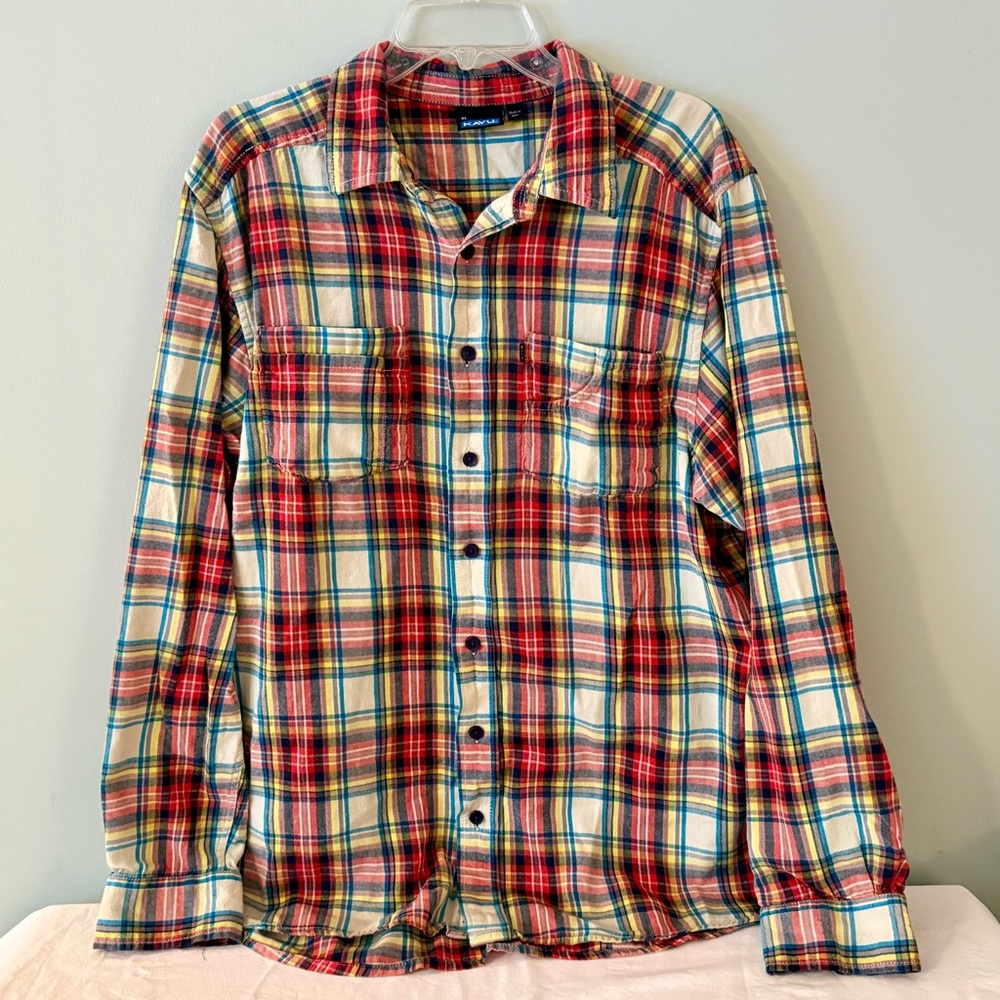 Kavu Men's Vintage Plaid Flannel Button-Up Shirt Sz XL